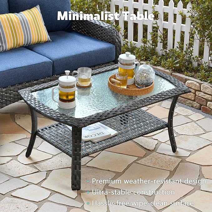 2 Pack Wicker Patio Furniture Chairs,Outdoor Rattan Chairs with Armrest Support 250 lb,Blue