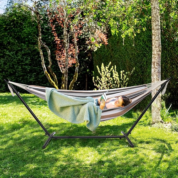 ONCLOUD 9FT Steel Hammock Stand Only, Heavy Duty Hammock Rack with Storage Bag, Portable Hammock Frame for Outdoor Patio, Garden, Courtyard, Balcony or Indoor (450LBS, Black)