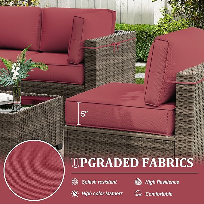 Outdoor Furniture Replacement Cushions, 5" Foam Foam High-Density, Fits 6-seat Sectional Rattan Conversation Set, 14 Piece Patio Water-Resistant Replacement Sofa Cushions, Liner&Cover