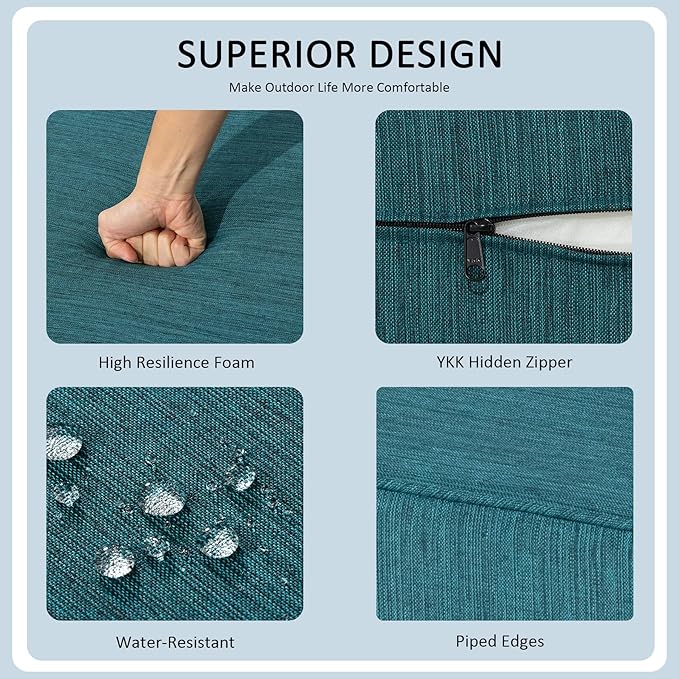 24x27.5 Inch Outdoor Deep Seat Cushions Set of 2,Thick High-Density Foam, Water-Resistant, Piped Edges & YKK Hidden Zipper for Patio Furniture,Malachite