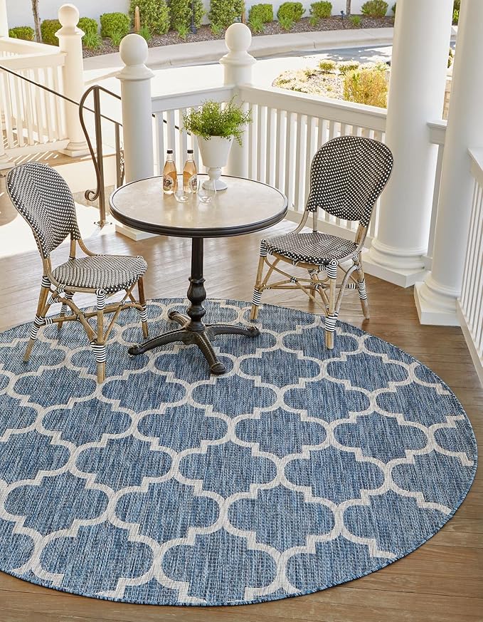 Unique Loom Trellis Collection Area Rug-Lattice Design, Moroccan Inspired for Indoor/Outdoor Décor, 5' 0" x 5' 0" Round, Navy Blue/Gray