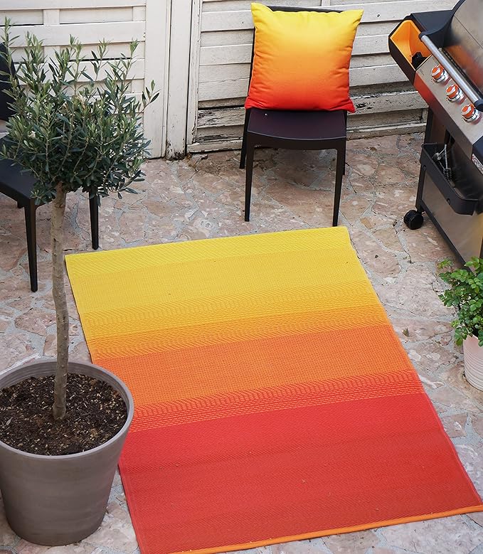 Fab Habitat Outdoor Rug - Waterproof, Fade Resistant, Crease-Free - Premium Recycled Plastic - Ombre - Patio, Porch, Deck, Balcony - Big Sur - Sunset - 5 x 8 ft