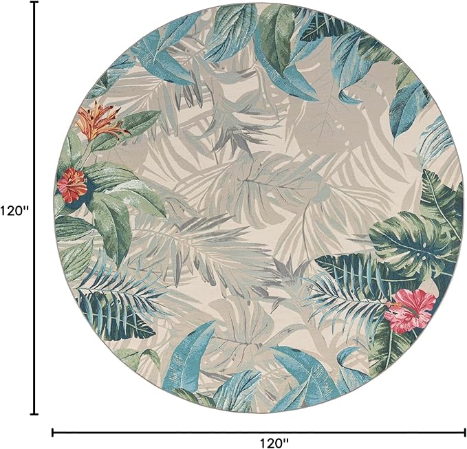 Unique Loom Outdoor Botanical Collection Area Rug - Kula (10' Round, Multi/ Gray)