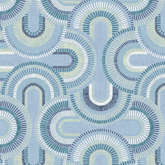 Arden 2-Pack Outdoor Patio Dining Chair Cushion, 20x44, Rain-Proof Seat Pad, Fade-Resistant Outdoor Cushion Coastal Blue Geometric
