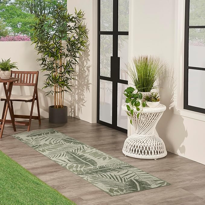 Nourison Home Garden Oasis Ivory Green 2' x 6' Area Rug - Easy Clean, Non Shedding, Bed Room, Living Room, Dining Room, Kitchen (6' Runner)
