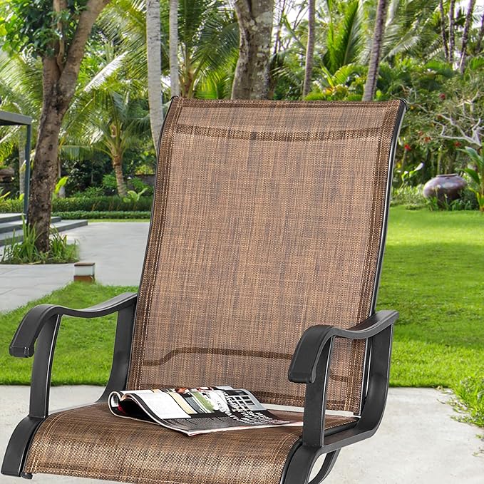 NUU GARDEN Patio Swivel Chair Set of 2, Outdoor Swivel Rocker Dining Chairs with All-Weather Textilene High Back and Metal Frame for Backyard Deck Lawn Garden, Brown