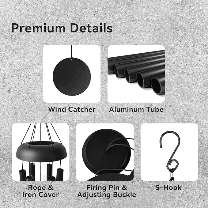 WindChimes Outdoors, 32 Inches Deep Tone Metal WindChimes with 6 Thickened Aluminum Tubes, Wind Chimes for Outside, Memorial Wind Chimes Best Gift for Mom Grandma Women, Black