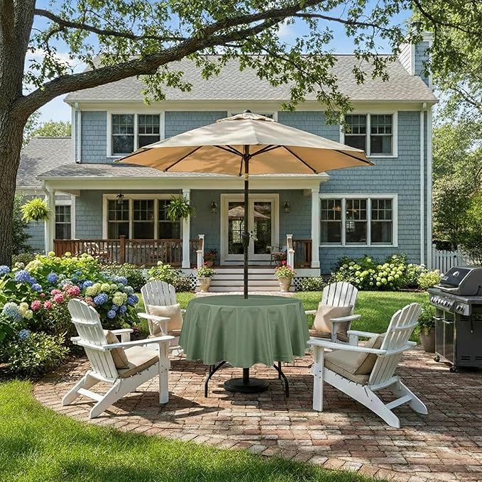 Outdoor Tablecloth Wrinkle-Free Stain Resistant Waterproof Polyester Fabric Table Cover with Zipper Umbrella Hole for Picnic/Party/Dinner/Patio Garden(70inch Round,Zippered,Sage Green)