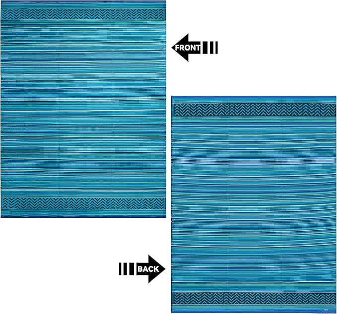 Reversible Outdoor/Indoor Plastic Rug Plastic Straw Rug Waterproof Portable Mat, Easy to Clean and Fold,Perfect for Garden, Patio, Picnic, Decking-（Sky Blue,9x12Ft）