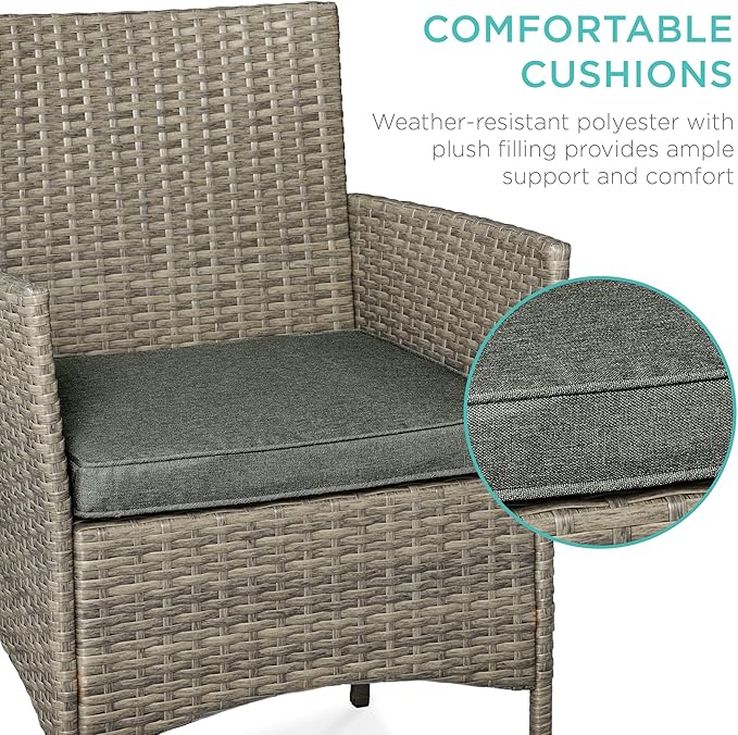 Best Choice Products 3-Piece Outdoor Wicker Conversation Bistro Set, Space Saving Patio Furniture for Garden w/Side Table - Taupe/Slate Green