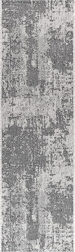 Keen Home Design Terrace Outdoor Runner Rug - 26"x119" Washable Indoor/Outdoor Rug for Patio, Kitchen, Balcony, Beach, Garden, Deck and Porch, Size: 2'2" x 9'11", Abstract Black