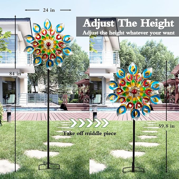 Metal Wind Spinner, 84 inch Large Outdoor Wind Spinners for Yard and Garden, Colorful Decor, Gift for Family Friends