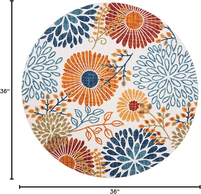 SAFAVIEH Washable Rug Outdoor Cabana Collection - 3' Round, Cream & Red, Non-Shedding & Easy to Clean, Ideal for Patio, Backyard, Mudroom (CBN832A)