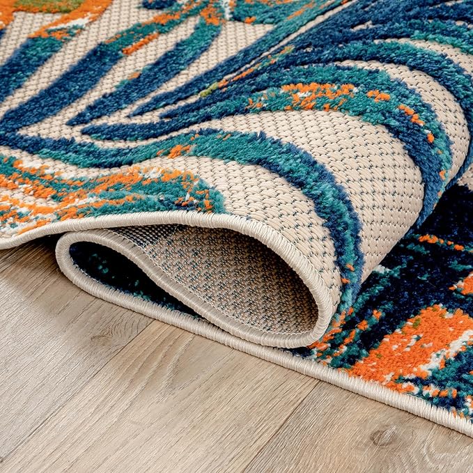 Rugshop Tropical Floral Leaves Indoor/Outdoor Area Rug Durable Polypropylene, Non-Shedding, Easy to Clean, Perfect for Patio, Backyard, Deck and Outdoor Lounge, High Traffic Areas, 8' Round