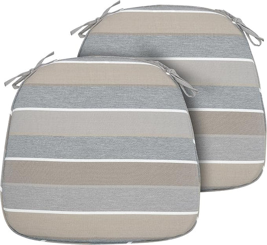 FUNHOME 17"x16"x2" Outdoor Chair Cushions Set of 2, Water Resistant Patio Chair Pads with Ties, Seat Cushions for Home Garden Furniture Decoration-Grey Stripe