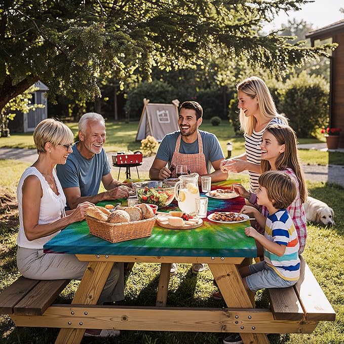 Fitted Waterproof Picnic Table Cover with Bench Covers Elastic 72×30In 3 Piece Camping Table Cloth for 6Ft Rectangle Tables Outdoor Camper Gifts Supplies Patio Rv Traveling Hiking Must Haves
