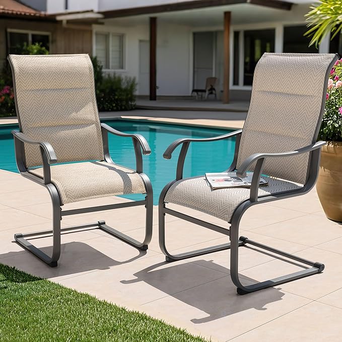 NUU GARDEN Patio Dining Chair Set of 2, Comfortable Outdoor Dining Chairs for Indoors and Outdoors, Breathable Textilene Outdoor Chairs for Backyard Deck, Grayish Beige