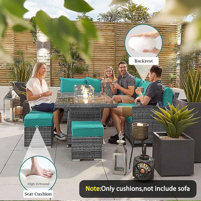 Outdoor Sectional Cushions, 4" Foam High-Density, Water-Resistant Couch Cushions Replacement Set, 14 Piece Patio Sectional Cushion for 6-Seat Sectional Patio Conversation Sets (Lake Blue)