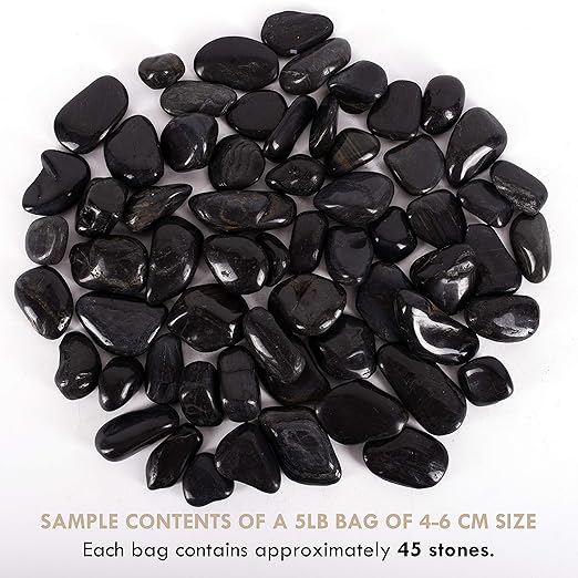 5 lbs Approx. 45 Black River Rocks Stones for Plants Pebbles for Indoor Plants | Aquarium Fish Tank Rocks | Polished Decorative Rocks for Vases (1.6-2.4 Inches)