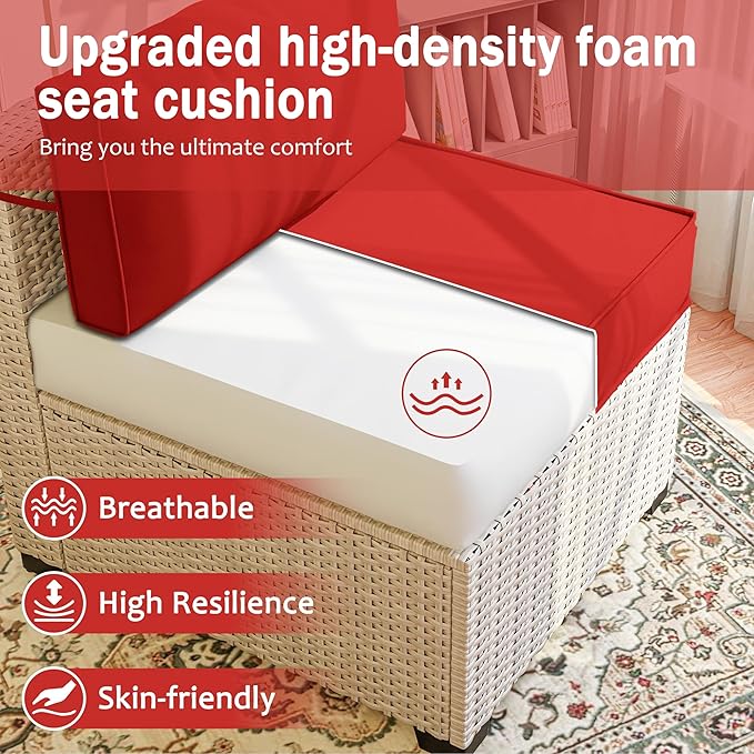 Outdoor Cushions for Patio Furniture with 5 Pillows, Waterproof Patio Furniture Cushions Replacement, 4" Deep Seat Outdoor Sectional Cushions for 4-seat Patio Furniture Chair Sofa Couch,Red