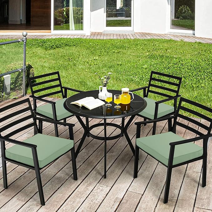 4 Pack Outdoor Chair Cushions 19 x 19 Inch Water Resistant Patio Chair Cushions with Tie 3 Year Color Fastness Thick Outdoor Seat Cushion for Garden Lawn Patio Furniture Sage Green