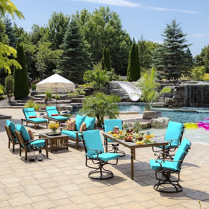 Arden Outdoor Patio Dining Chair Cushion, 20x44, Rain-Proof Seat Pad, Fade-Resistant Outdoor Cushion Pool Blue Leala