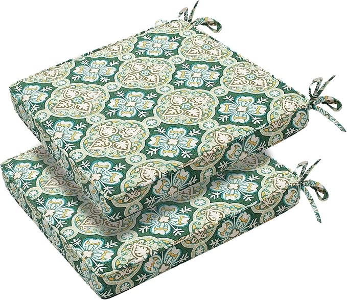 FUNHOME Patio Chair Cushions 18 x 18 x 2.5 Inch,Water-Resistant Outdoor Seat Cushions for Patio Furniture 2 Pack, Sqaure Chair Pads for Wicker Chair Seat, Green Medal