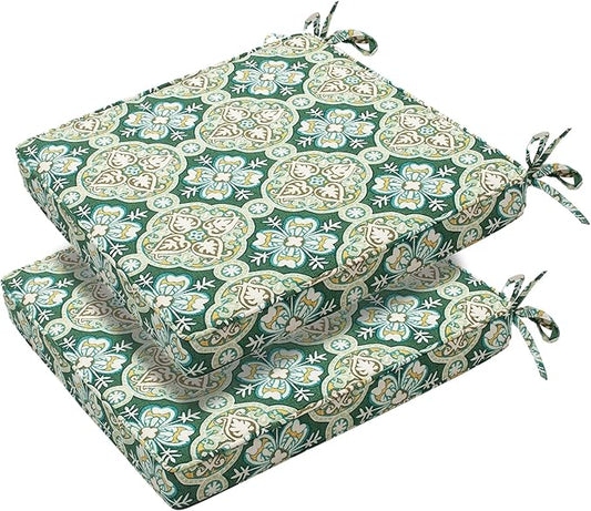 FUNHOME Patio Chair Cushions 18 x 18 x 2.5 Inch,Water-Resistant Outdoor Seat Cushions for Patio Furniture 2 Pack, Sqaure Chair Pads for Wicker Chair Seat, Green Medal