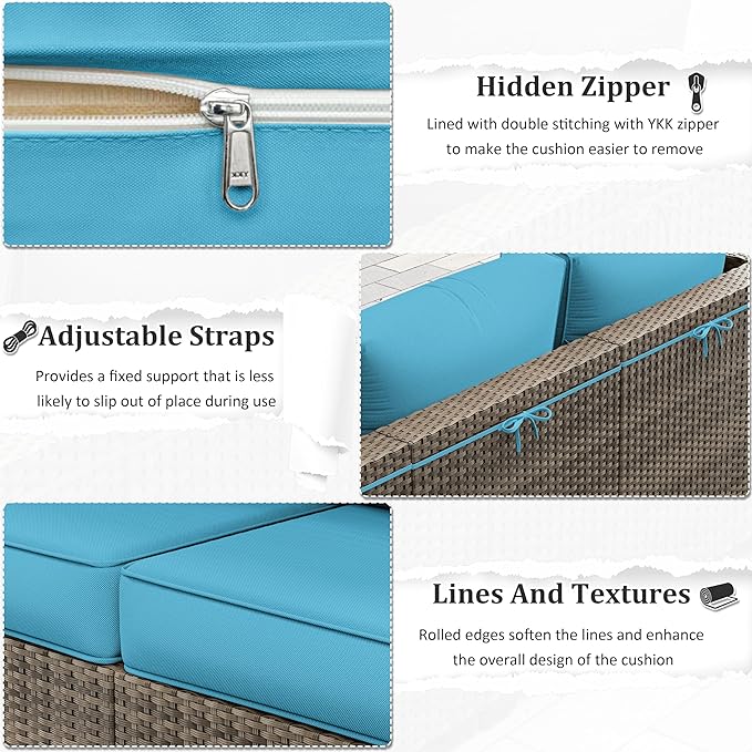 Outdoor Furniture Replacement Cushions, 5" Foam Foam High-Density, Fits 6-seat Sectional Rattan Conversation Set, 14 Piece Patio Water-Resistant Replacement Sofa Cushions, Liner&Cover