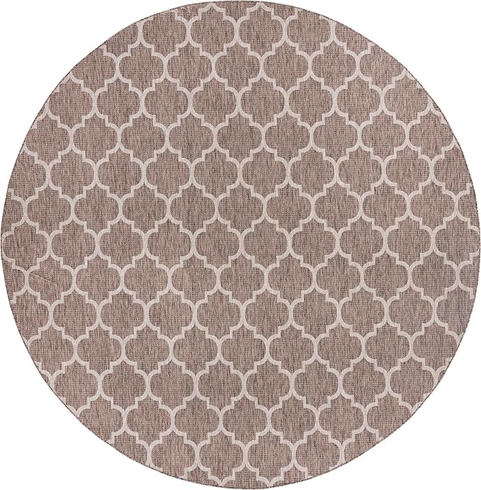 Unique Loom Outdoor Trellis Collection Area Rug - Trellis (Round 13' 0" x 13' 0", Brown/ Ivory)