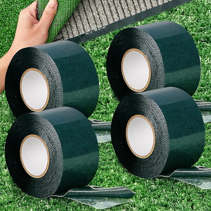 4 Rolls 2 in x 16.5 ft Double Sided Turf Tape Artificial Grass Tape Self Adhesive Grass Rug Tape Artificial Turf Tape for Lawn Garden Carpet Connecting Outdoor Carpet