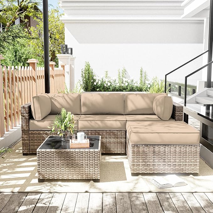 Patio Furniture Cushions, Replacement Outdoor Cushions for 4-Seat Patio Furniture, Waterproof Cushions for Outdoor Sectional Sofa Couch, Sand