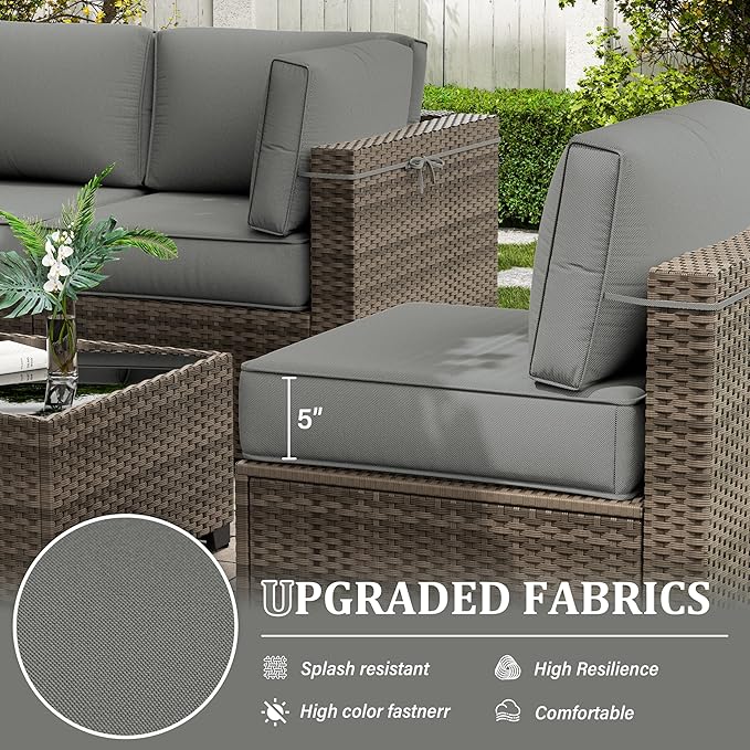 Outdoor Furniture Replacement Cushions, 5" Foam Foam High-Density, Fits 6-seat Sectional Rattan Conversation Set, 14 Piece Patio Water-Resistant Replacement Sofa Cushions, Liner&Cover