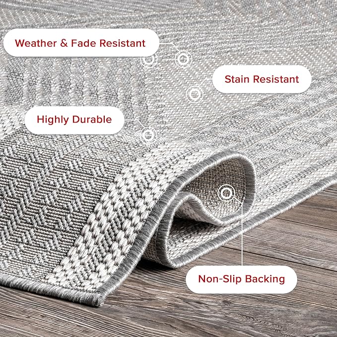 Nuloom Ranya Light Grey/Ivory, 2' x 3', Tribal Geometric, Soft and Cozy, High Traffic, Stain Resistant, Easy Clean, Durable Area Rug for Indoor/Outdoor Patio, Deck, Porch, Garden, Courtyard