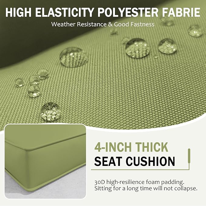 Outdoor Cushions for Patio Furniture with 5 Pillows, Waterproof Patio Furniture Cushions Replacement, 4" Deep Seat Outdoor Sectional Cushions for 4-seat Patio Furniture Chair Sofa Couch,Light Green