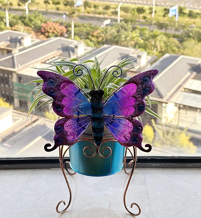 Teaeeno Butterfly Decor Flower Pot,Outdoor Flower Planters,Animal Succulent Flower Pot,Metal Flower Pots,Decorative Fun Planter for Cactus and Air Plants for Indoor/Outdoor Use,Perfect Gardening Gifts