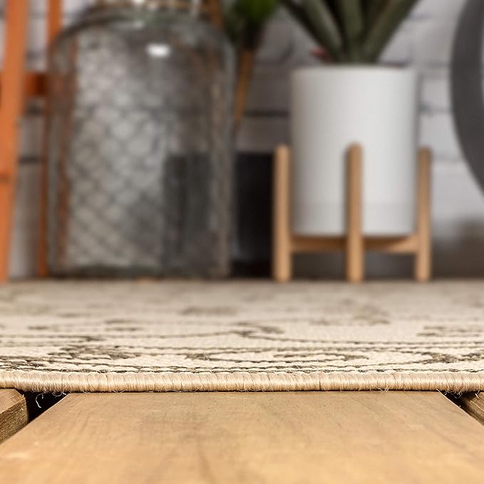 JONATHAN Y Vintage Filigree Indoor Outdoor Square Area Rug 5X5 Beige/Brown, Charleston Textured Weave for Backyard, Patio, Porch, Easy-Cleaning, High Traffic, Pet-Friendly, Non-Shedding (SMB106A-5SQ)