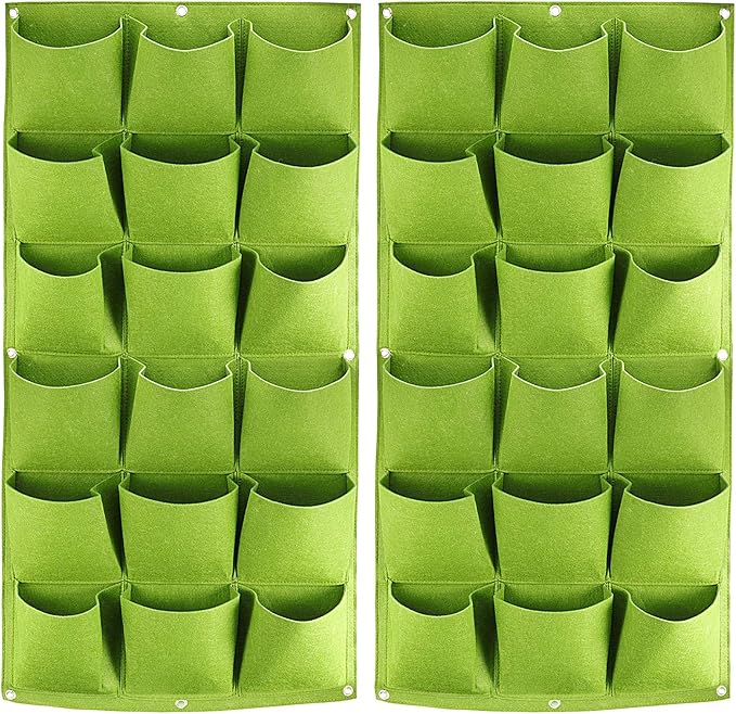 ZOENHOU 2 Pack Total 36 Roomy Pockets Green Vertical Garden Planter, Wall-Hanging Flower Pot Bags, Felt Wall Mount Balcony Planter Pouch for Herbs, Succulent, Flowers and Vegetables
