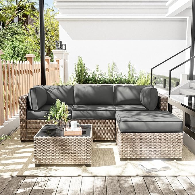 Patio Furniture Cushions, Replacement Outdoor Cushions for 4-Seat Patio Furniture, Waterproof Cushions for Outdoor Sectional Sofa Couch, Light Grey