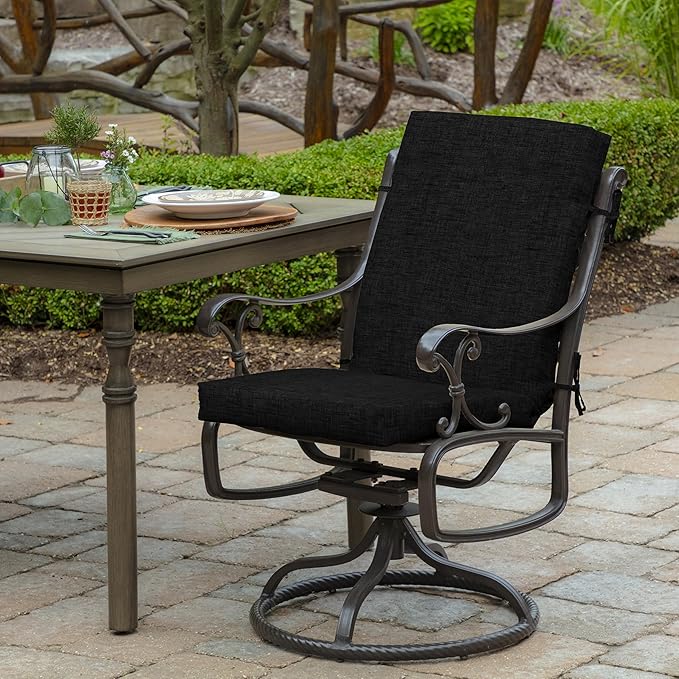 Arden Outdoor Midback Chair Cushion, 18 x 16.5, Rain-Proof, Fade Resistant Black Leala