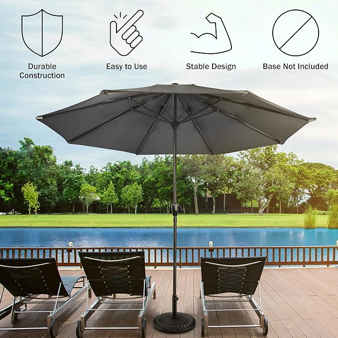 Pure Garden Patio Umbrella with Vented Canopy - 9FT Easy Crank Outdoor Umbrella for Shade - For Deck, Balcony, Porch, Backyard, or Pool (Gray)