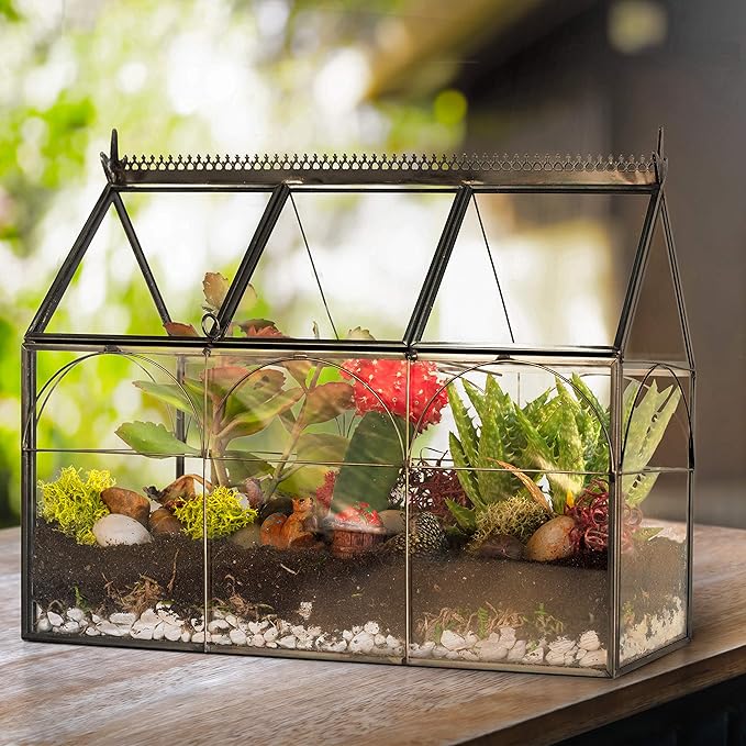 D'Eco Glass Greenhouse Centerpiece (10x4.5x9) - Valentine's Day Home Decor - Tabletop Geometric Planter Terrarium - Fill with Succulents, Moss, Roses, Chocolates - Valentines Gift for Plant Lovers