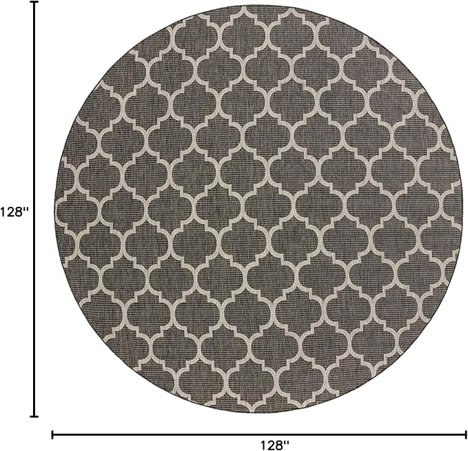 Unique Loom Outdoor Trellis Collection Area Rug - Trellis (Round 10' 8" x 10' 8", Black/ Ivory)