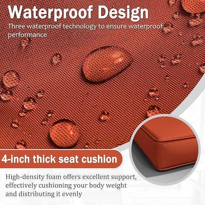 Patio Furniture Cushions, Replacement Outdoor Cushions for 4-Seat Patio Furniture, Waterproof Cushions for Outdoor Sectional Sofa Couch, Orange
