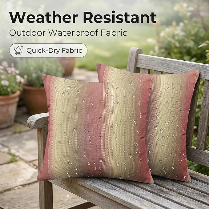 JMGBird Outdoor Pillows Set of 2 with Inserts - 18x18 Weather-Resistant Throw Pillows for Patio Furniture, Dark Red Striped Decorative Cushions