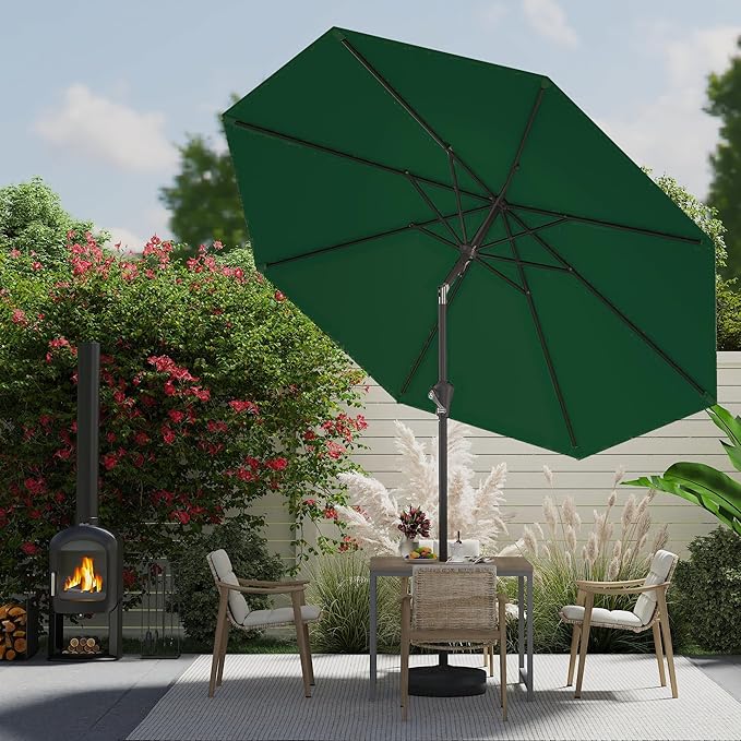 AreShark 9 FT Patio Umbrella for Outdoor, Outdoor Umbrella with Push Button Tilt and Crank, Outdoor Patio Umbrellas with 8 Sturdy Ribs for Market, Garden, Deck, Backyard, Pool (Forest Green)