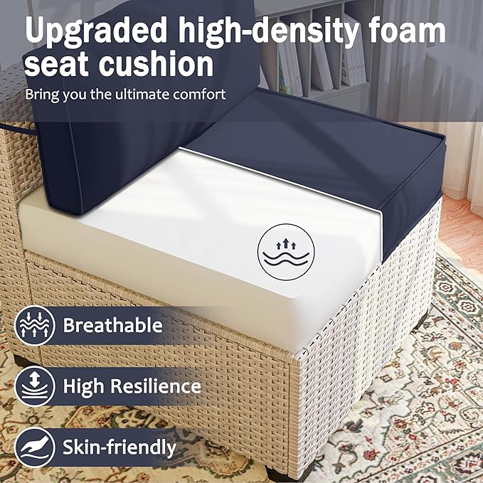 Outdoor Cushions for Patio Furniture with 5 Pillows, Waterproof Patio Furniture Cushions Replacement, 4" Deep Seat Outdoor Sectional Cushions for 4-seat Patio Furniture Chair Sofa Couch,Navy Blue