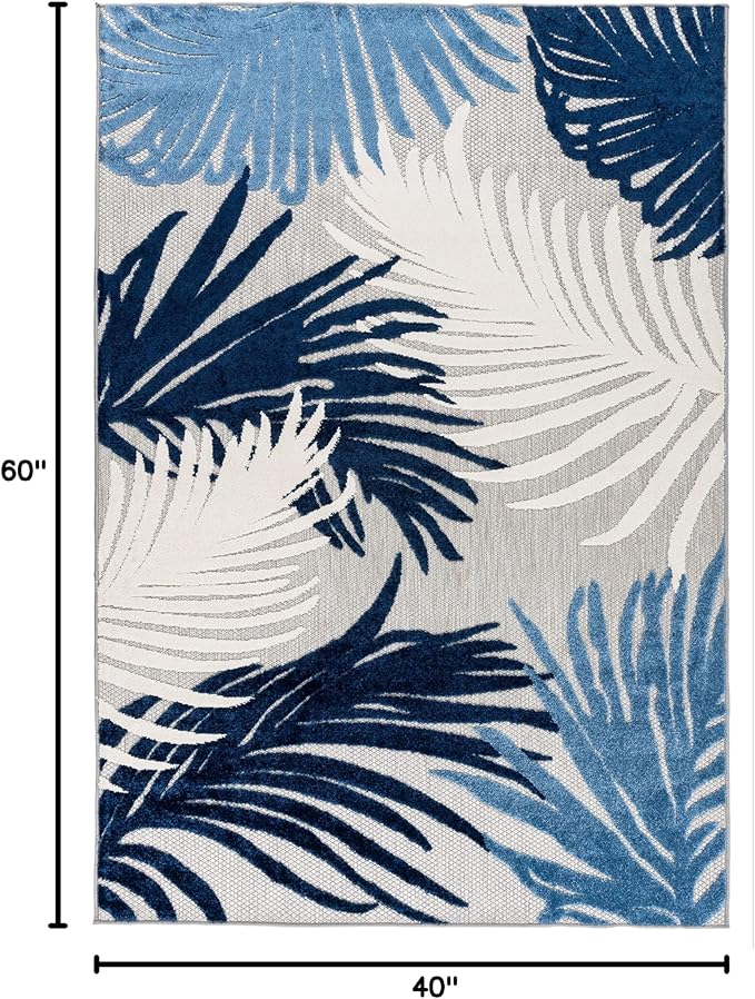 Rugshop Lucca Contemporary Floral Indoor/Outdoor Area Rug 3'3"x5' Navy