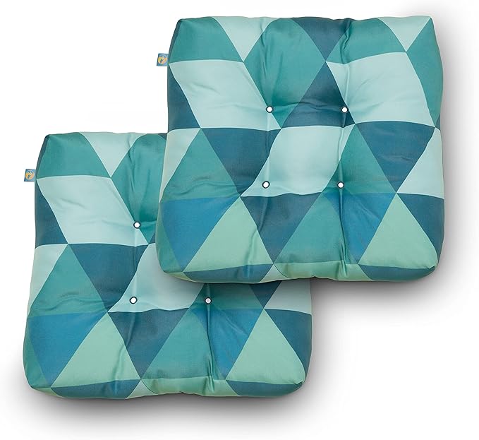DUCKCOVERS® Water-Resistant 19 x 19 x 5 Inch Indoor Outdoor Seat Cushions, Blue Lagoon Geo, 2-Pack, Outdoor Patio Cushions