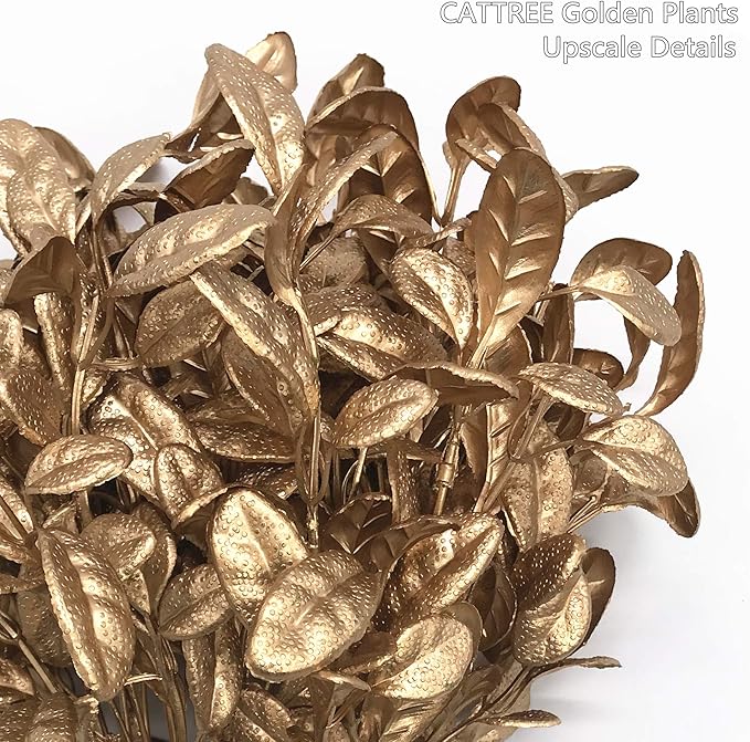 Fake Plants, CATTREE Artificial Plant Gold Plastic Grass Faux Shrubs Fake Leaves Bushes Home Indoor Outdoor Garden Wedding Festival Christmas Decoration Hall Office Table Décor Planter Filler – 4 Pack